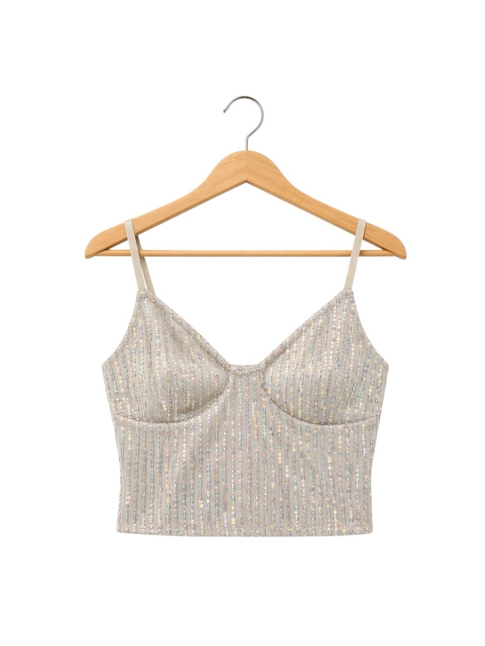 Sequin Crop Top Iridescent Spaghetti Strap Glam Party‎ Camisole